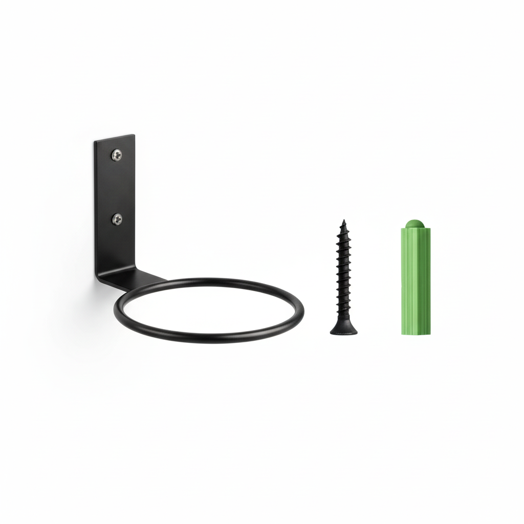 Black metal wall plant holder ring 4 inch with mounting screws and anchors