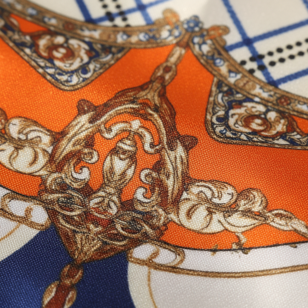 Close Up Detail of Orange Satin Fabric Texture Polyester Material Quality
