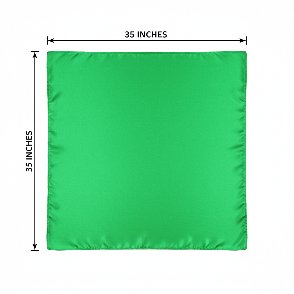 Kelly green wild rag scarf measurement diagram showing 35 x 35 inch square dimensions