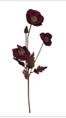 Artificial Dark Purple Poppy Stem | Faux Poppy Flower with 4 Blooms | Moody Floral Decor | Modern Wedding Home Accent 23 Inch