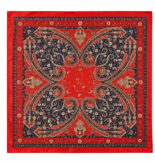Orange Red Navy Paisley Square Scarf 26x26 Western Cowgirl Neck Scarf Satin Hair Scarf