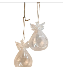 Set of 2 Glass Angel Ornaments Memorial Religious Hanging Tea Light Holder