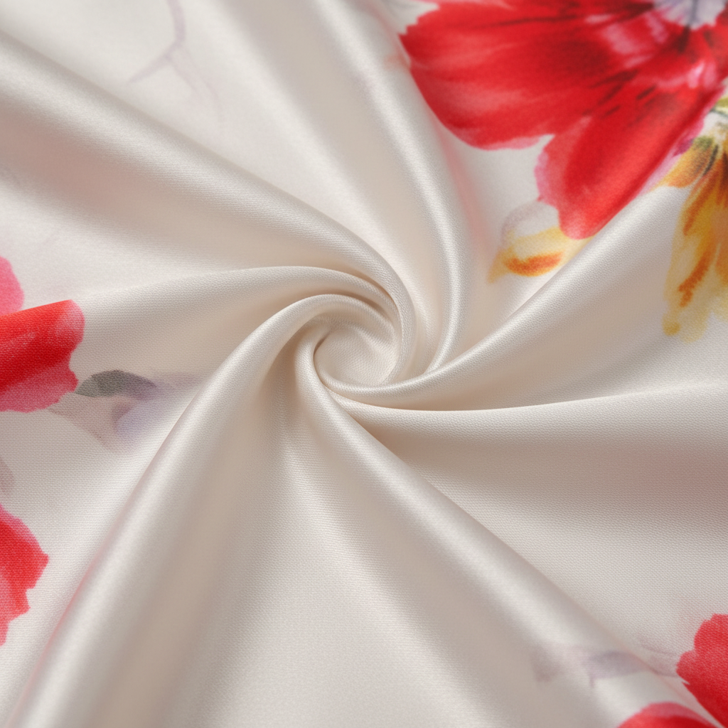 Close Up Detail of Ivory Satin Fabric Texture Polyester Material Quality