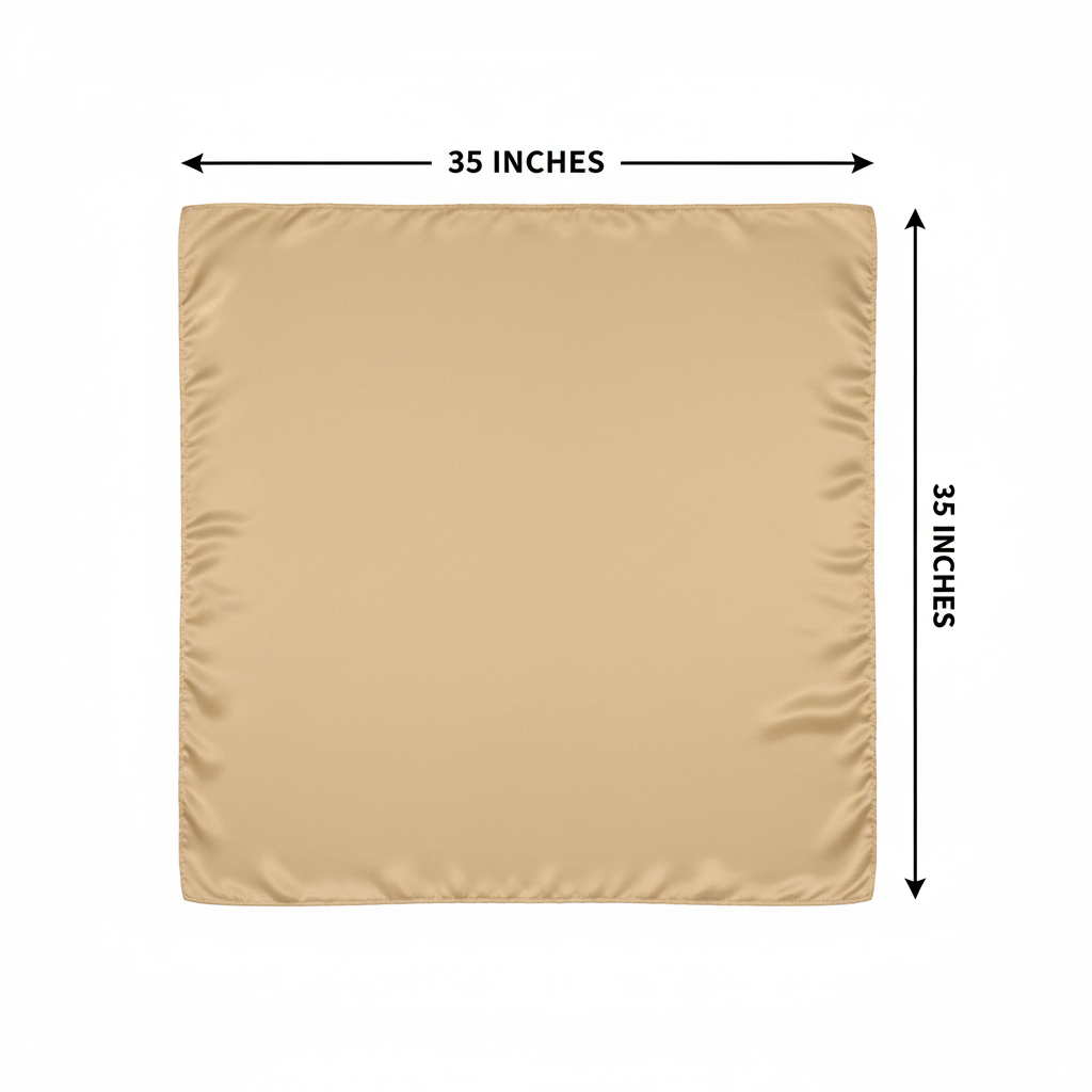 Champagne wild rag scarf measurement diagram showing 35 inches by 35 inches dimensions