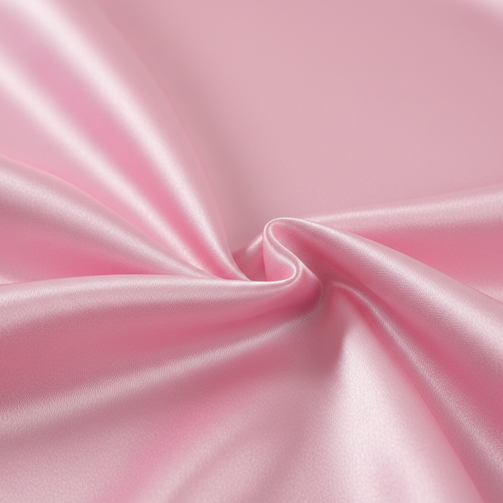 Close-up of light pink satin fabric showing smooth silky texture and luxurious sheen detail