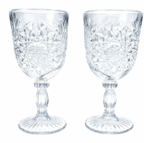 Libbey Hobstar Goblets Set of 2 Vintage Clear Pressed Glass Star of David Wedding Table Wine Glasses 12 oz
