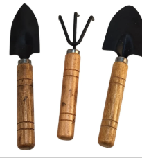 Miniature Gardening Tool Set | Wooden Handles & Metal Heads | 3-Piece 6" Set
