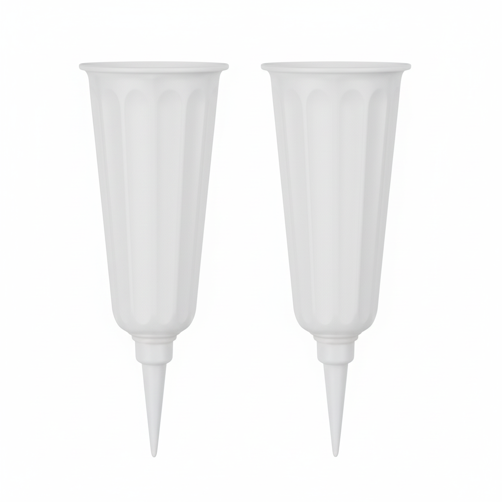 White cemetery vases with ground spikes set of 2 for gravesite flowers