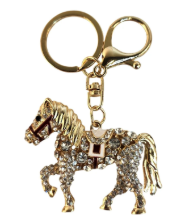  Golden horse rhinestone keychain with moveable tail and lobster clasp, purse charm gift for horse lovers