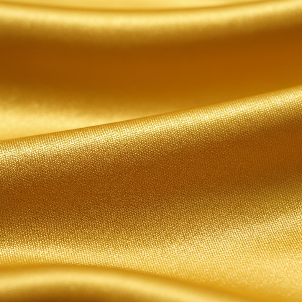 Close-up of bright gold satin fabric showing smooth silky texture and luxurious sheen detail