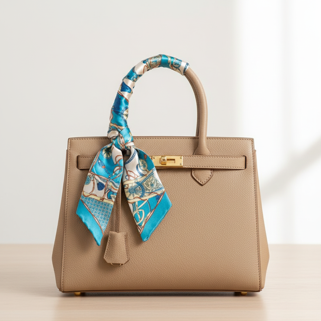 Turquoise Equestrian Satin Scarf 20x20 Tied as Bag Charm Purse Accessory Patchwork Design