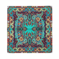 Turquoise paisley silk satin wild rag scarf 35 inch square on white background product photo