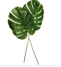 Artificial Monstera Leaf Stems Set of 2 Faux Tropical Leaves Green Decor 23 Inch