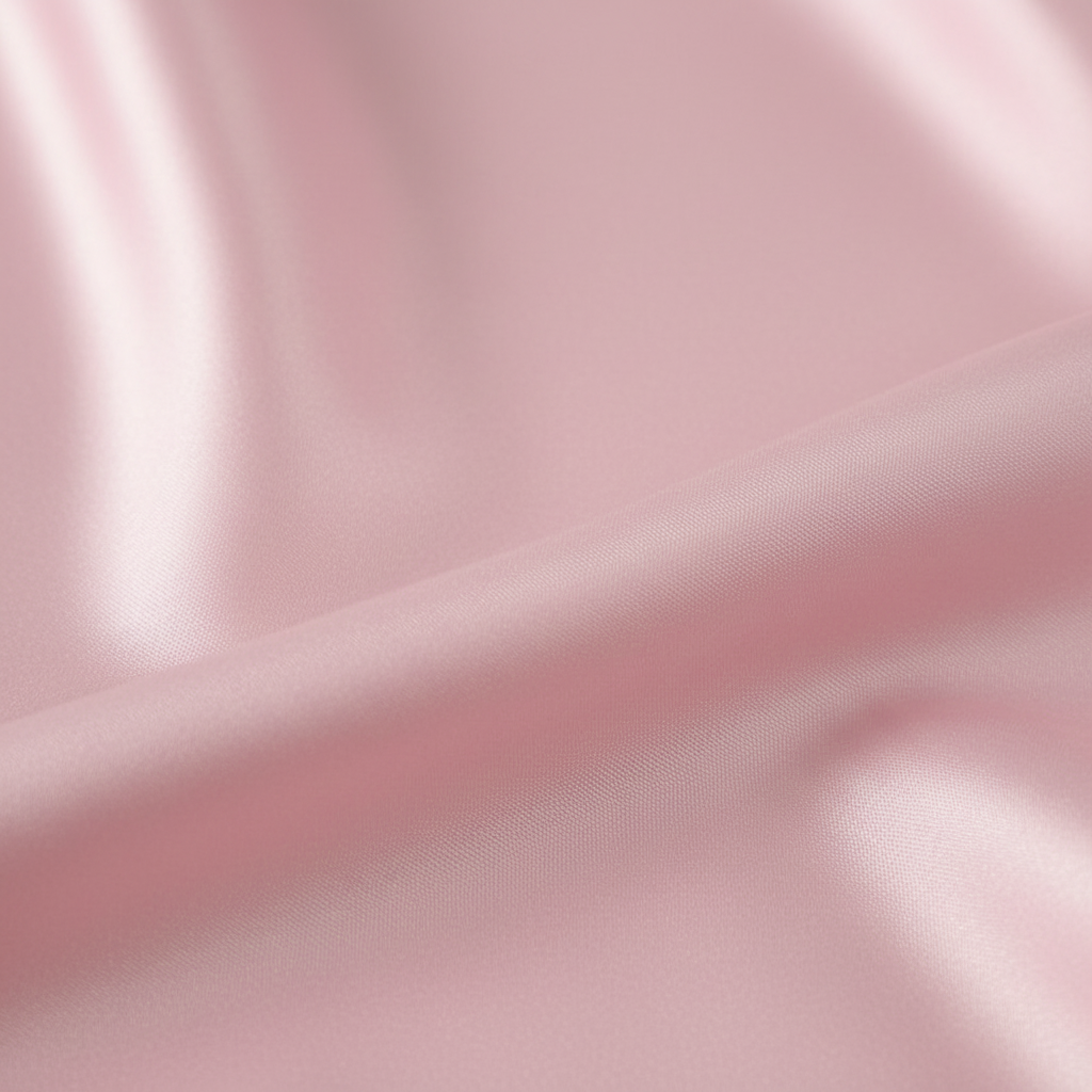 Close up detail of pastel pink satin polyester wild rag fabric showing smooth silk-like texture and sheen