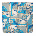 Turquoise Blue Equestrian Satin Scarf 20x20 Patchwork Square Scarf with Saddle and Tack Motifs on White Background