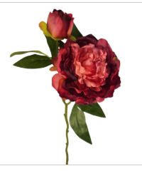 Rose Pink Faux Peony Stem 18 Inch Wedding Artificial Silk Flower Burgundy Tips