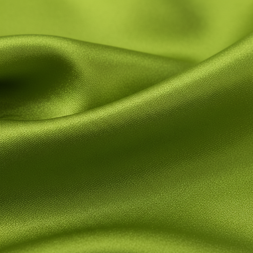 Close up detail of lime green satin polyester wild rag fabric showing smooth silk-like texture and sheen