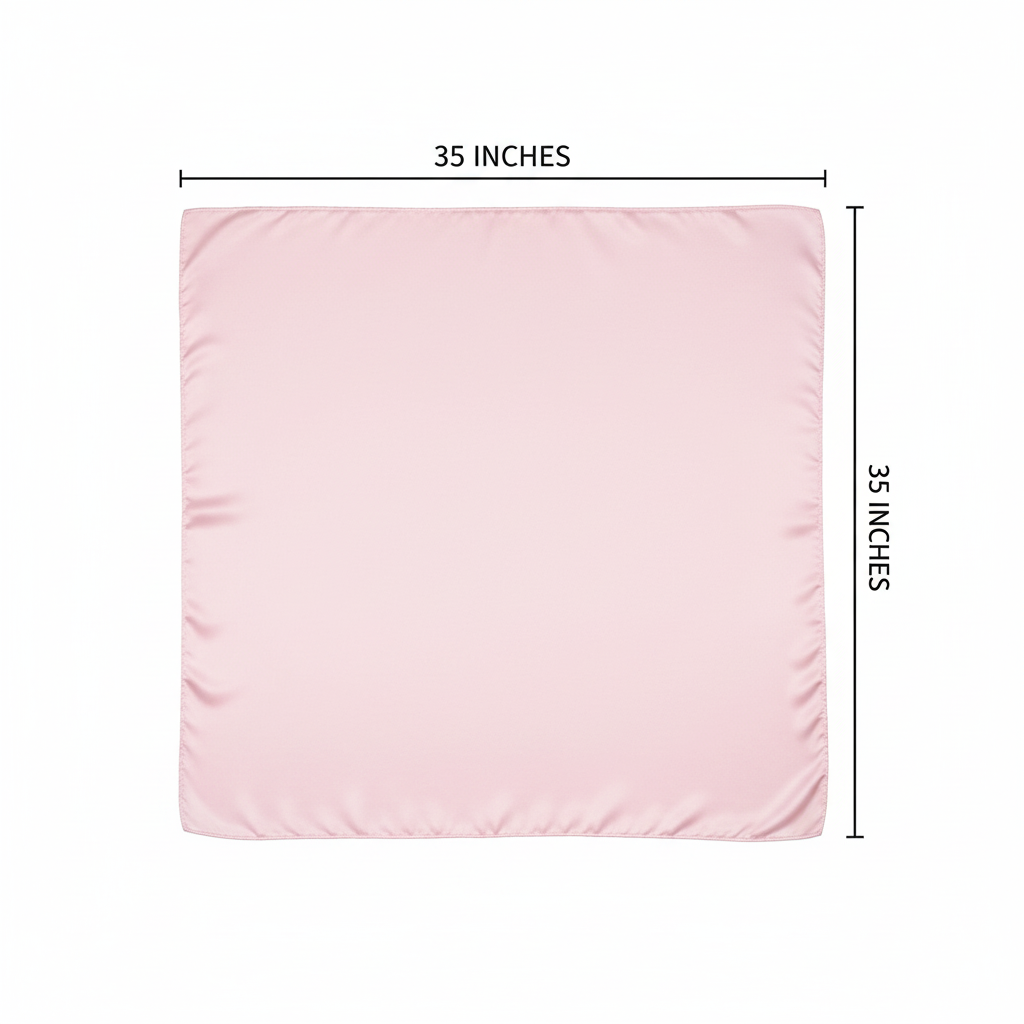Pastel pink wild rag scarf measurement diagram showing 35 x 35 inch square dimensions