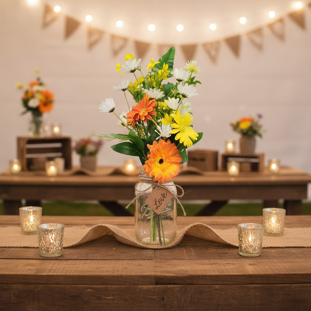 Artificial daisy bouquet as wedding centerpiece