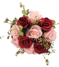 Red Pink Rose Faux Flower Bouquet Wedding Artificial Floral Decor