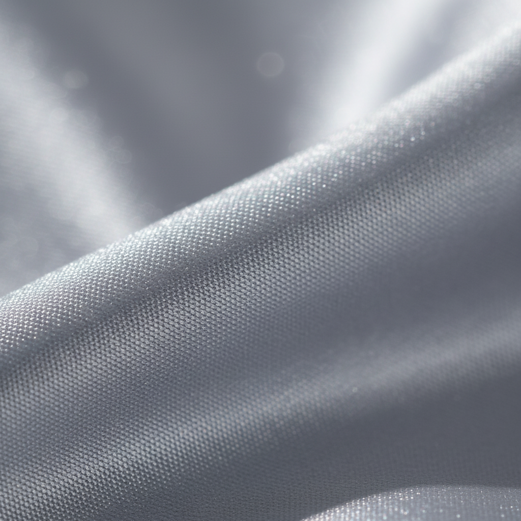 Close-up of silver gray satin fabric showing smooth silky texture and luxurious sheen detail