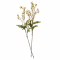 2 artificial dogwood stems with cream white blossoms and green foliage on pure white background, 24 inch faux wax flower bunch