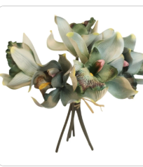 Artificial Cymbidium Orchid Bouquet 7 Stem Jade Green Faux Orchid Floral Decor