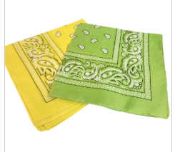 Bandanas 21x21" Western Cowboy Cowgirl - Yellow Green Paisley Square Scarves 2 Pack