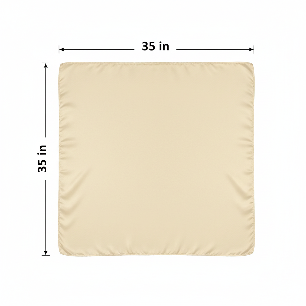 Ivory wild rag scarf measurement diagram showing 35 x 35 inch dimensions