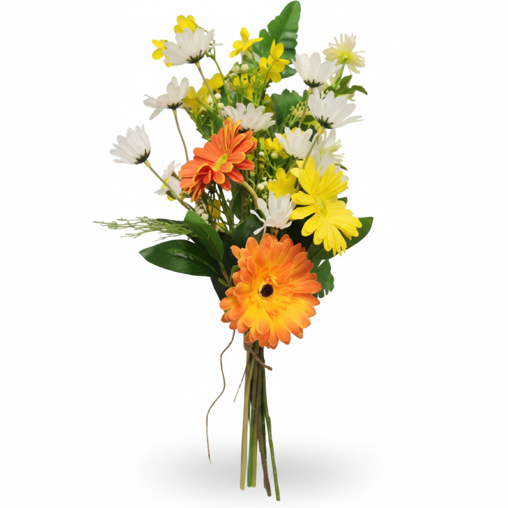 Artificial Wild Daisy Bouquet 20 Inch - Hand-Tied Gerbera Farmhouse Spring Floral Decor