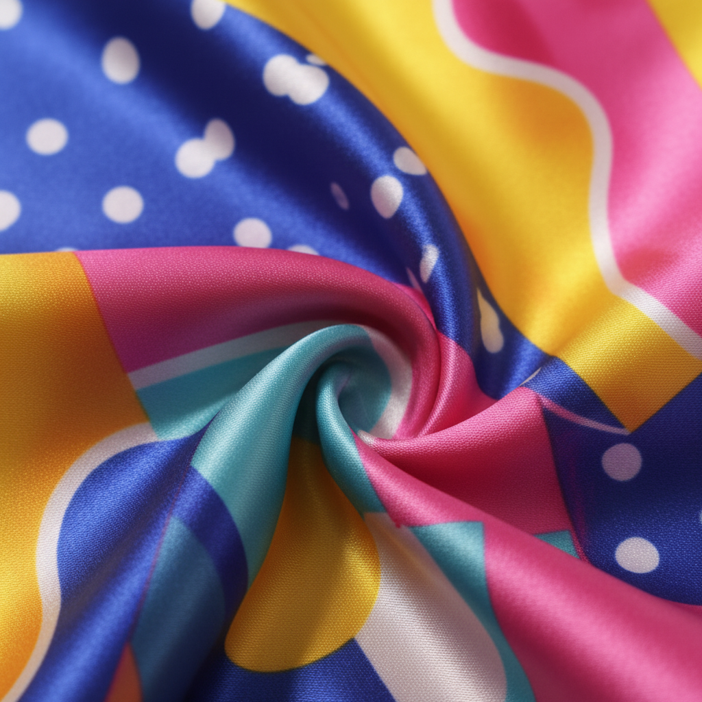 Close Up Detail of Multicolor Satin Fabric Texture Polyester Material Quality