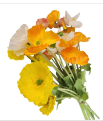 Silk Poppy Bouquet 8 Stem Faux Flowers Rustic Home Decor Yellow Orange Peach Arrangement