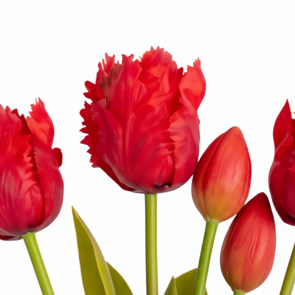 Close Up Fringed Red Parrot Tulip Artificial Silk Flower Petal Detail