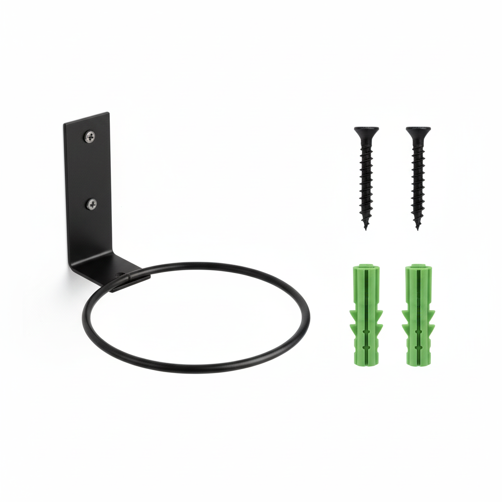 Black metal wall plant holder ring 4 inch with 2 mounting screws and 2 anchors