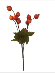 Artificial Orange Rosehip Berry Stem 13 Inch with Green Leaves for Fall Decor Arrangements