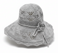 Wide Brim Foldable Sun Hat with Floral Detail - Gray Knit Women's Beach Hat