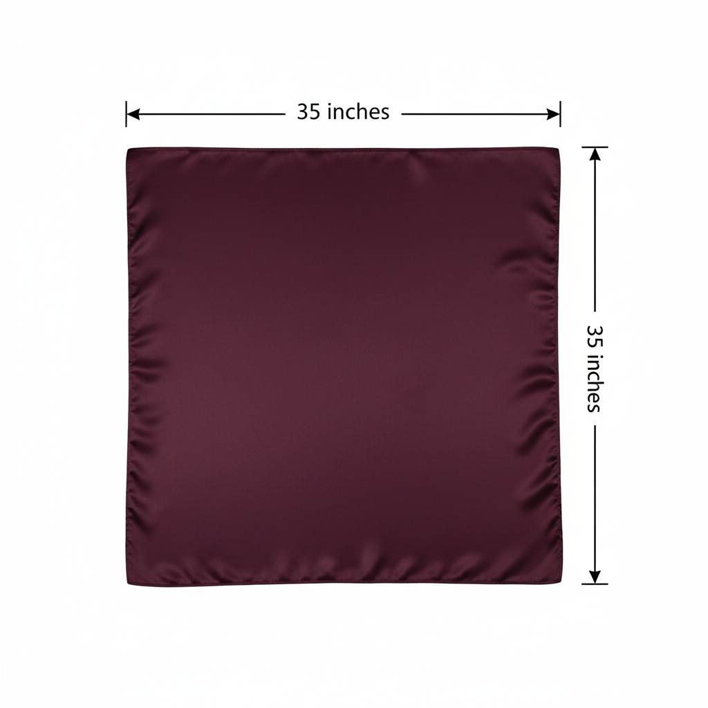 Eggplant purple wild rag scarf measurement diagram showing 35 inches by 35 inches dimensions