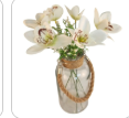 White Orchid Artificial Flowers with Greenery 6 Stem Bundle Faux Silk Wedding Florals