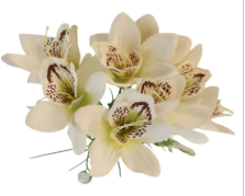 White Orchid Artificial Flowers with Greenery 6 Stem Bundle Faux Silk Wedding Florals