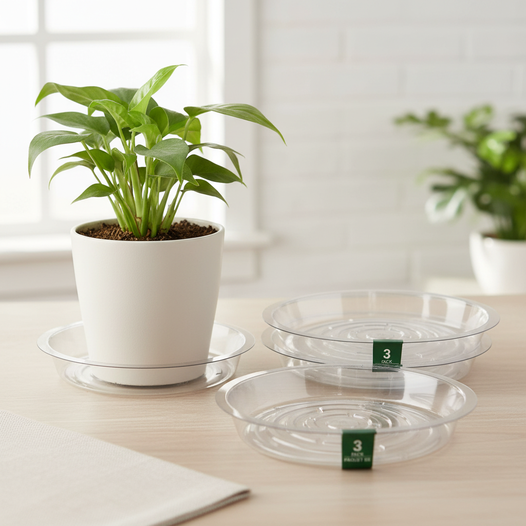 Indoor plant saucer lifestyle image in progress