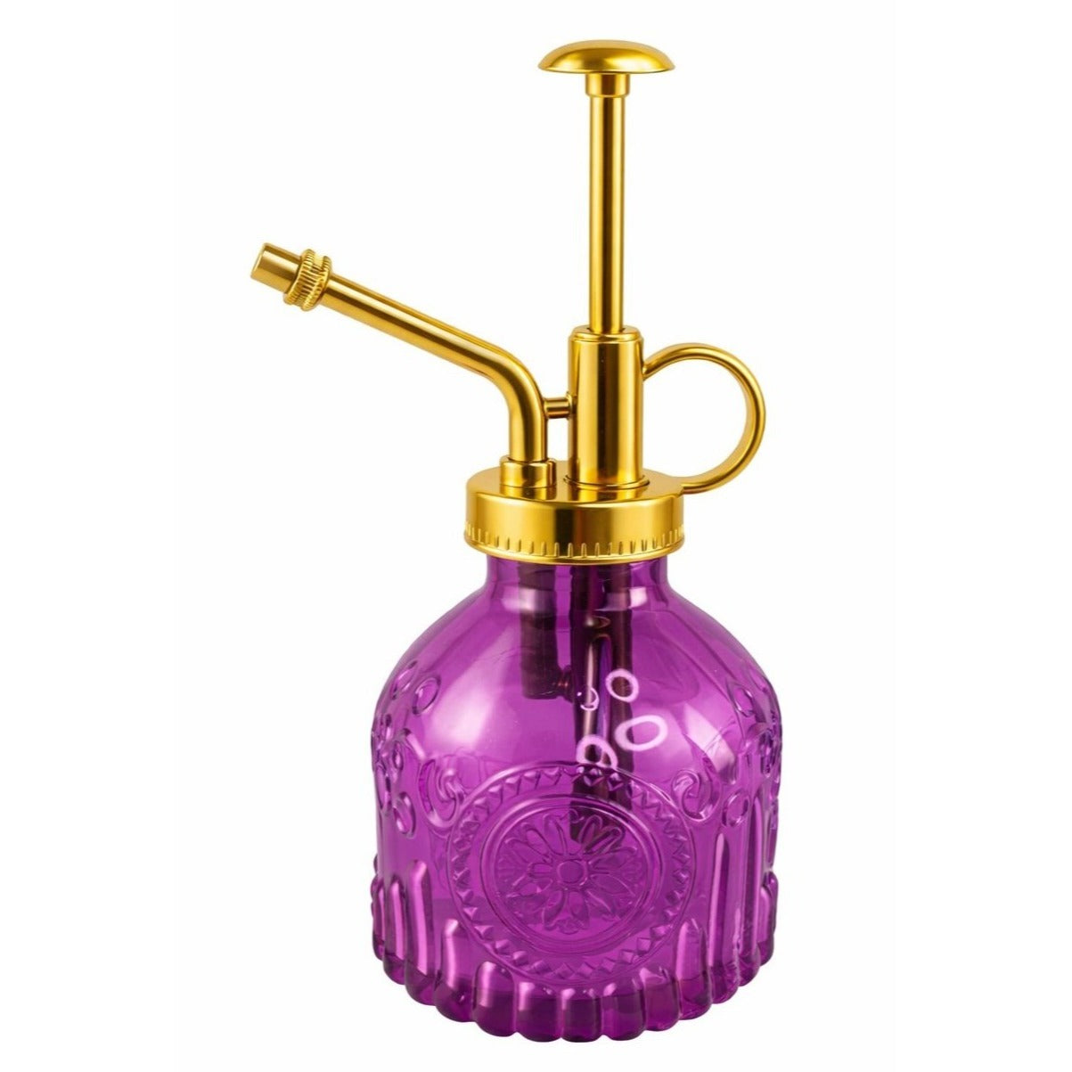 Purple Glass Plant Mister Spray Bottle Gold Pump Orchid Bonsai Air Plant