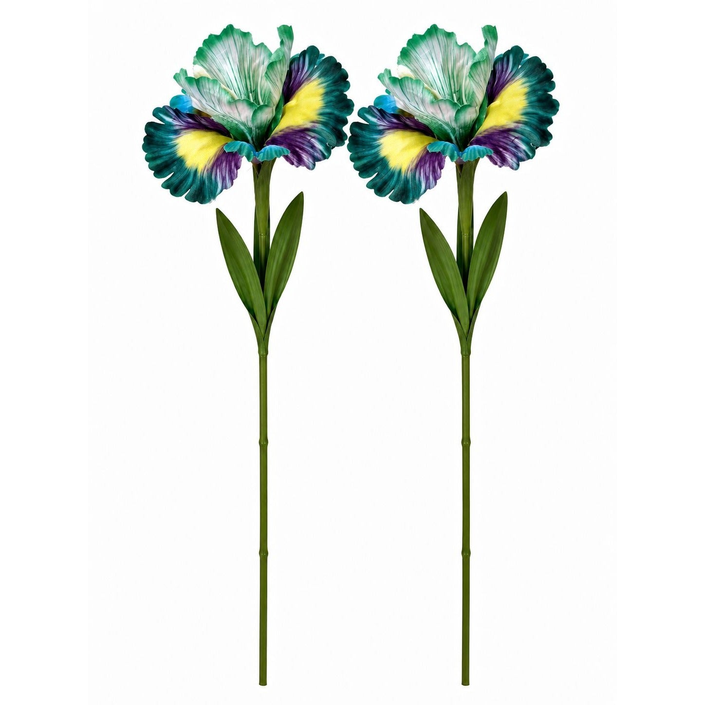Teal Purple Iris Flower Stems Faux Floral Decor Artificial Flowers Cottagecore Wedding Bouquet Set of 2 Stems