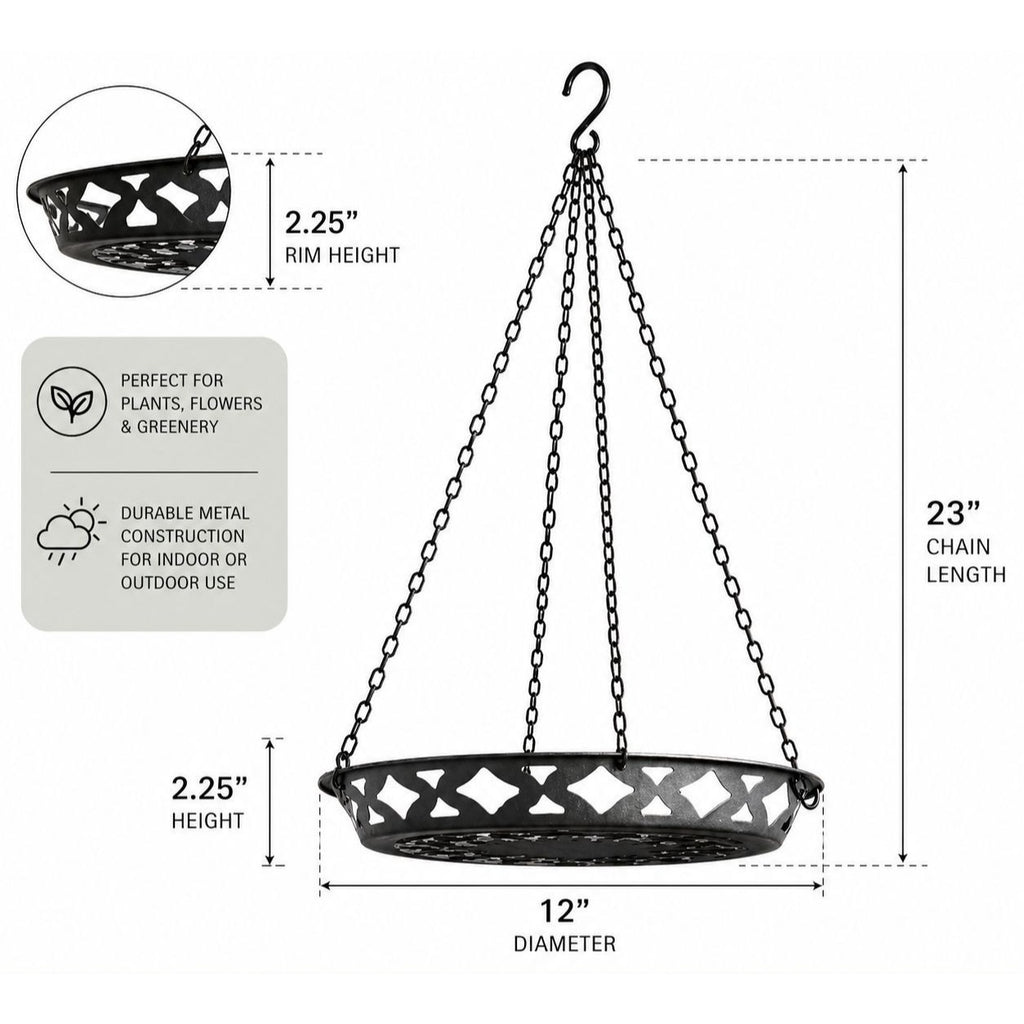 Black Metal Hanging Planter Basket 12" Rustic Farmhouse Boho Indoor Outdoor