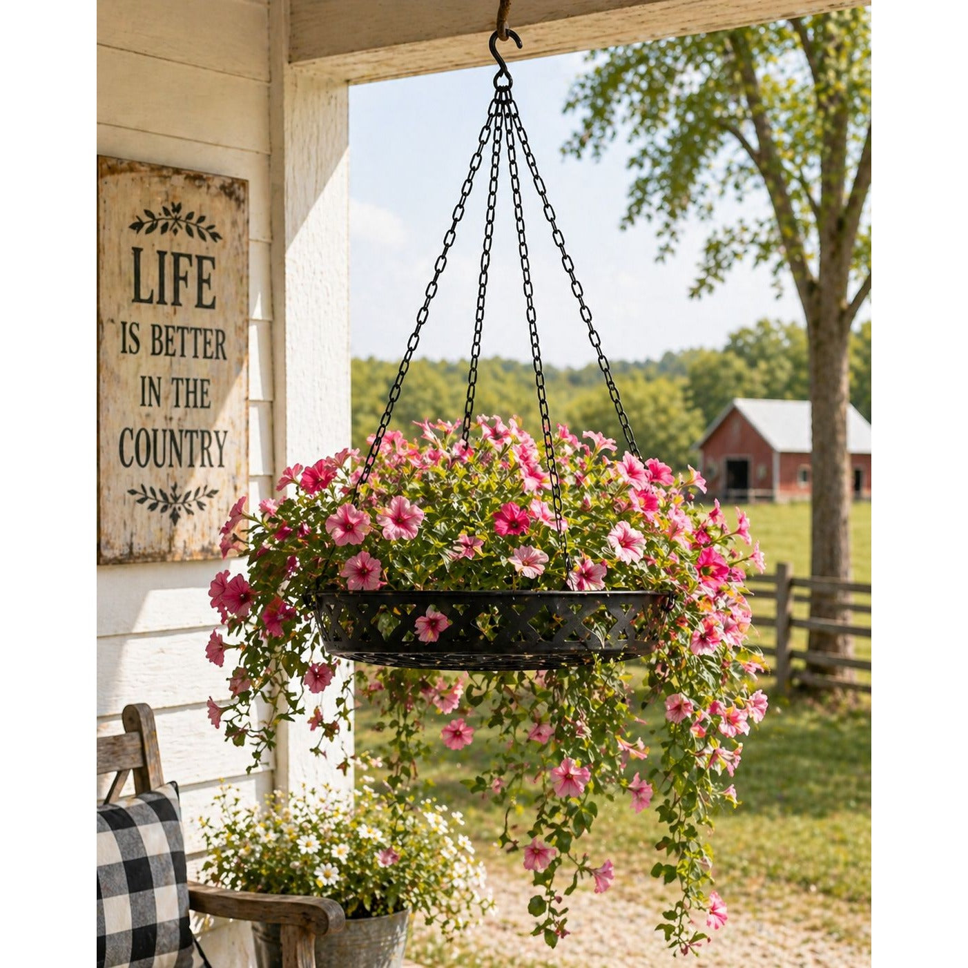 Black Metal Hanging Planter Basket 12" Rustic Farmhouse Boho Indoor Outdoor