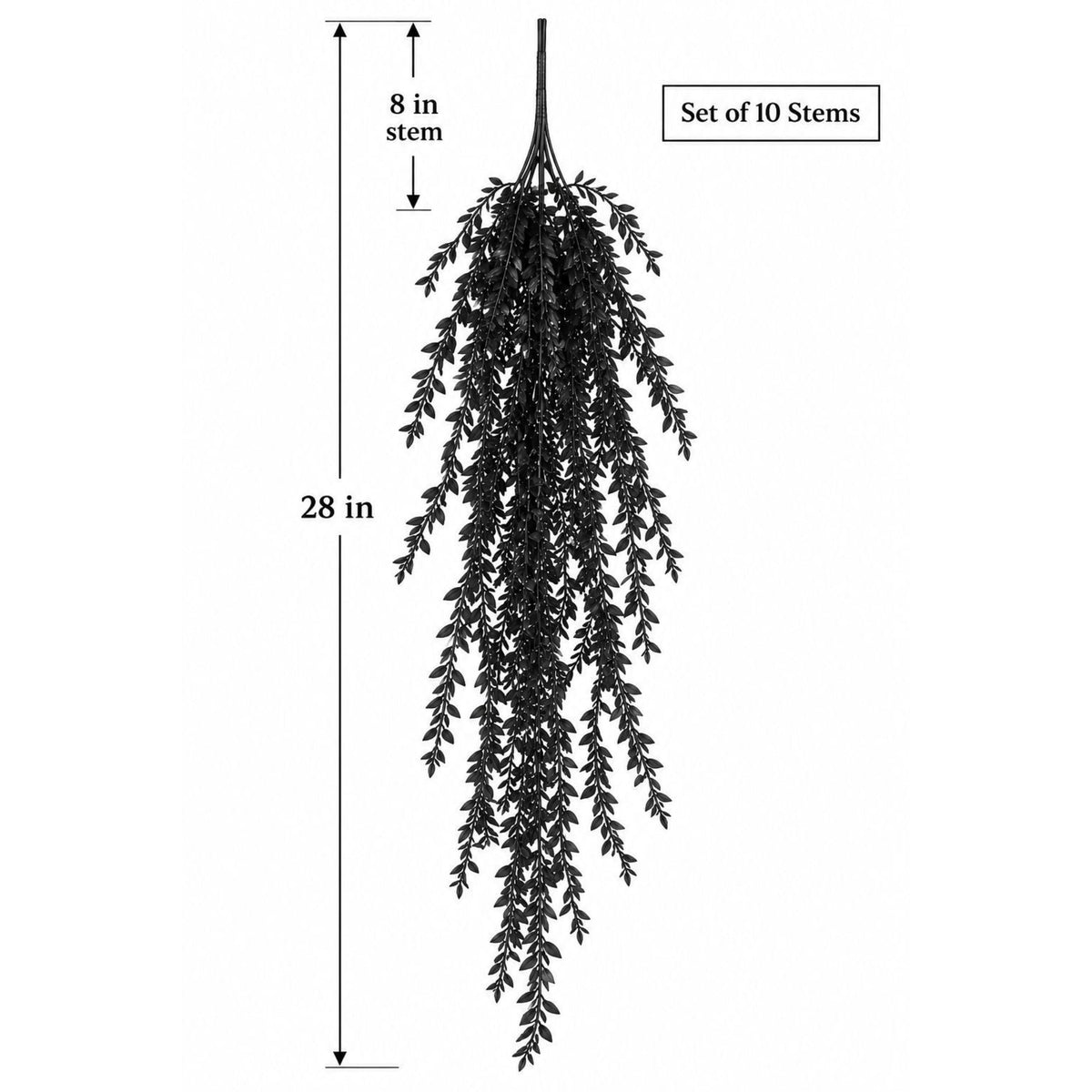 Black Hanging Vine, 10-Stem 28-Inch Faux Foliage for Gothic Halloween Decor