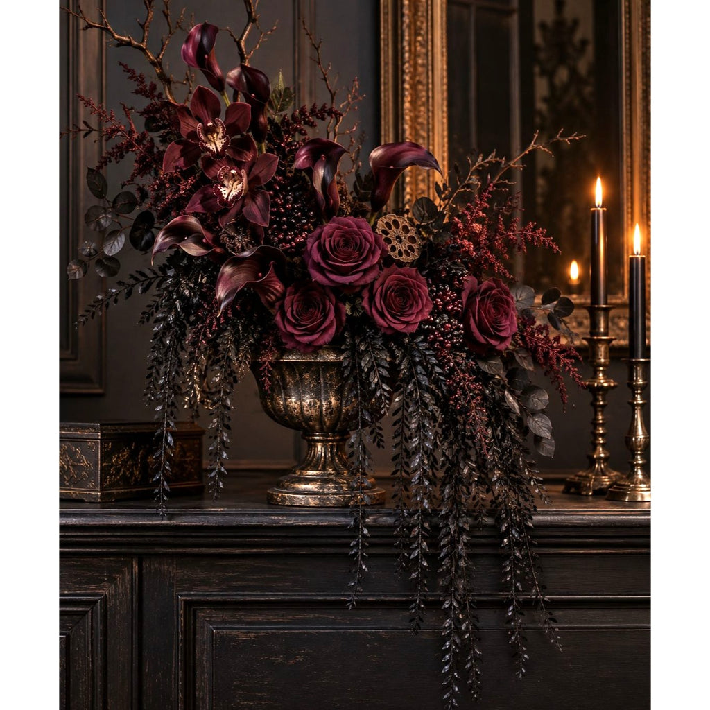 Black Hanging Vine, 10-Stem 28-Inch Faux Foliage for Gothic Halloween Decor