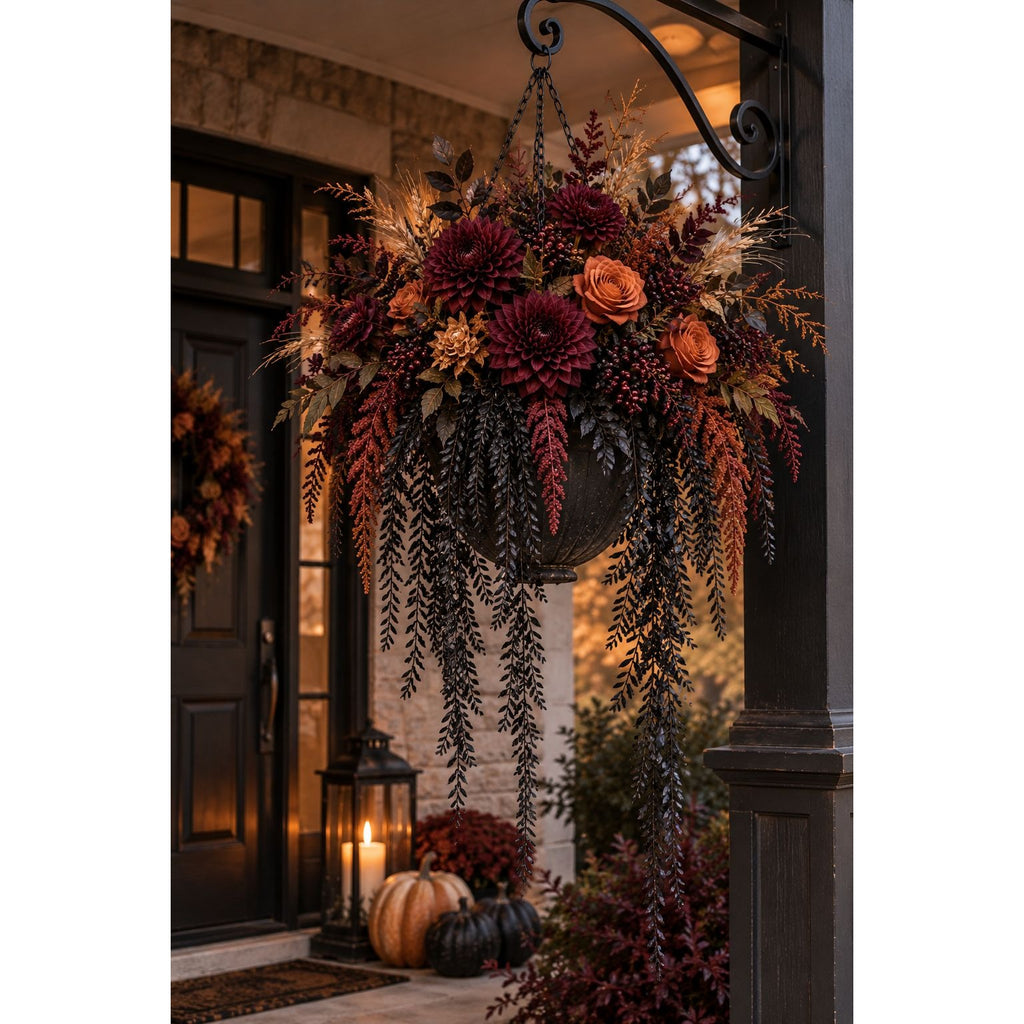 Black Hanging Vine, 10-Stem 28-Inch Faux Foliage for Gothic Halloween Decor