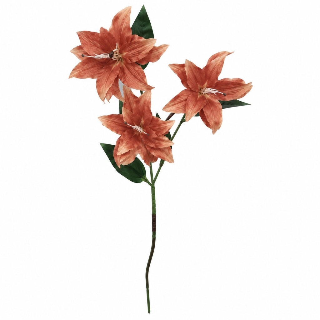 Warm Terracotta Artificial Lily Stem, 33-Inch, 3-Bloom Faux Flower