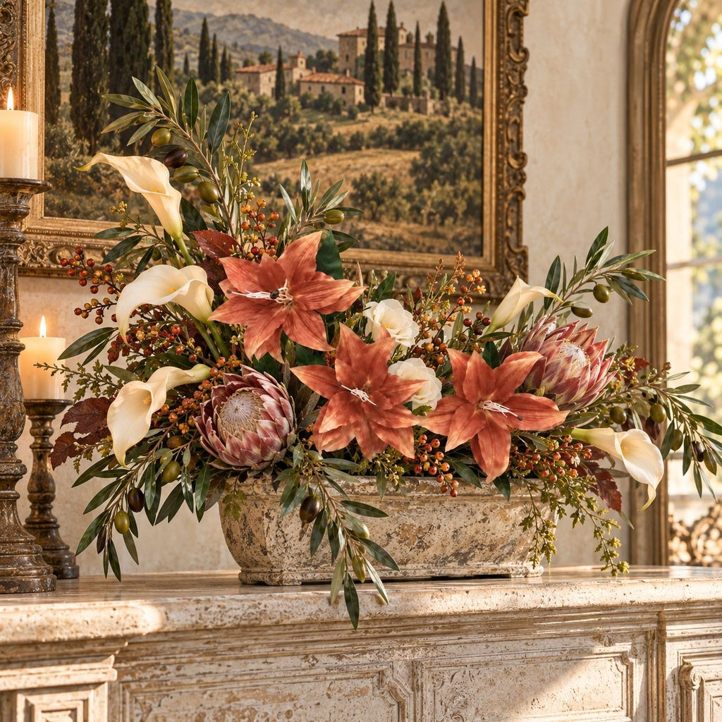Warm Terracotta Artificial Lily Stem, 33-Inch, 3-Bloom Faux Flower