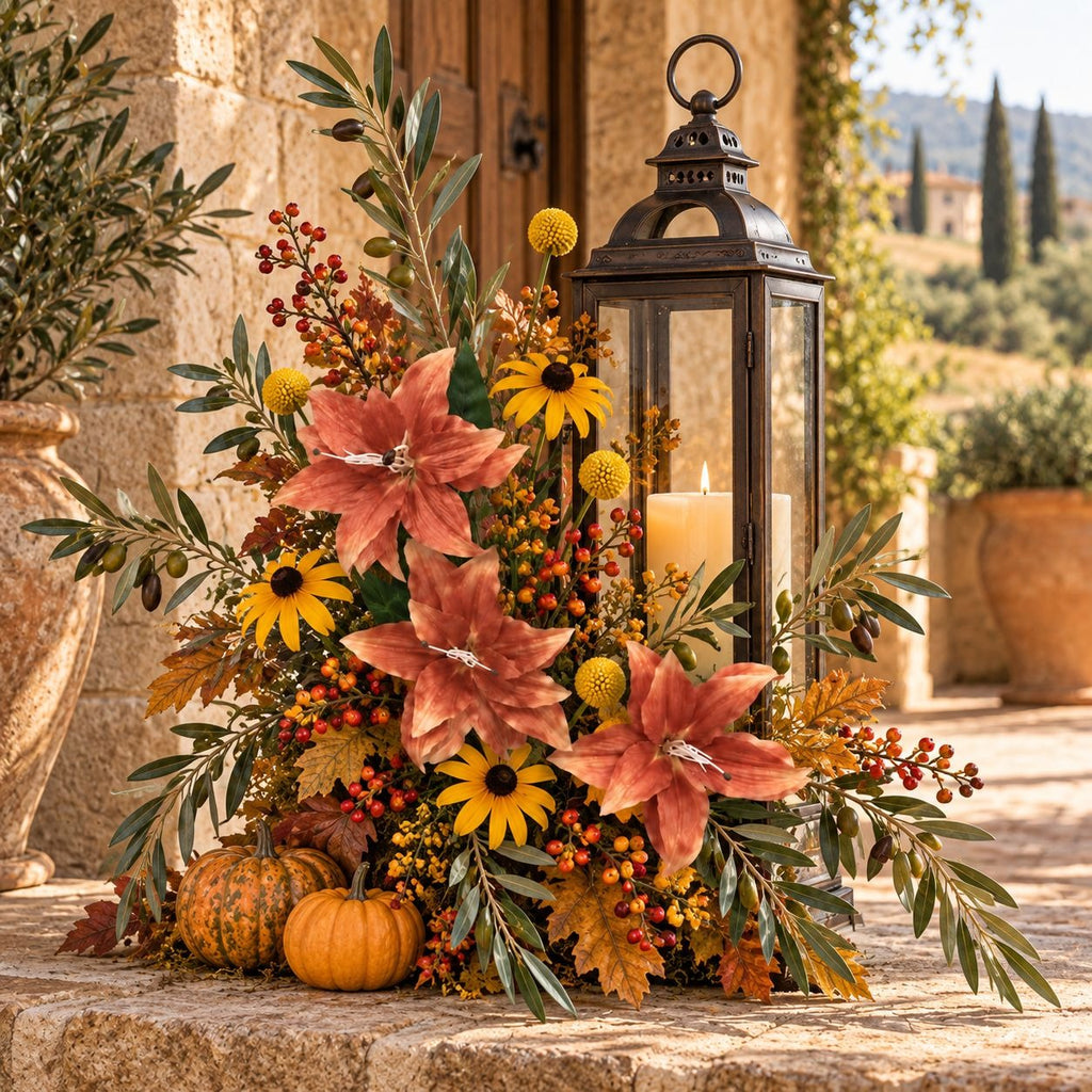Warm Terracotta Artificial Lily Stem, 33-Inch, 3-Bloom Faux Flower